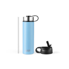 Load image into Gallery viewer, 22 Oz Double-walled Insulated Stainless Steel Water Bottle with 2 Lids and Straw-Blue