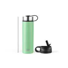 Load image into Gallery viewer, 22 Oz Double-walled Insulated Stainless Steel Water Bottle with 2 Lids and Straw-Green