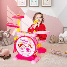 Load image into Gallery viewer, 2-in-1 Kids Electronic Drum and Keyboard Set with Stool-Pink