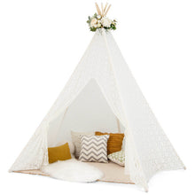 Load image into Gallery viewer, Lace Teepee Tent with Colorful Light Strings for Children
