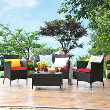 Load image into Gallery viewer, 4 Pieces Rattan Outdoor Patio Conversation Furniture Set with Glass Table and Comfortable Wicker Sectional Sofa
