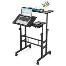 Load image into Gallery viewer, Mobile Stand up Computer Desk with 2 Tilting Desktops-Black