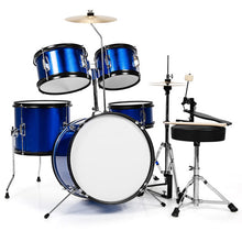 Load image into Gallery viewer, 16 Inch 5 Pieces Complete Kids Junior Drum Set Children Beginner Kit-Blue