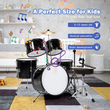 Load image into Gallery viewer, 16 Inch 5 Pieces Complete Kids Junior Drum Set Children Beginner Kit-Black