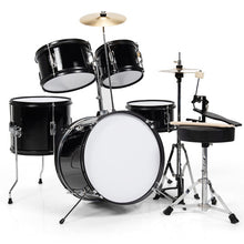 Load image into Gallery viewer, 16 Inch 5 Pieces Complete Kids Junior Drum Set Children Beginner Kit-Black