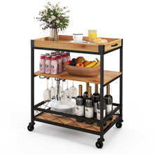 Load image into Gallery viewer, 3 Tiers Industrial Bar Serving Cart with Utility Shelf and Handle Racks-Natural