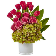 Load image into Gallery viewer, Tulip Rose & Hydrangea Arrangement