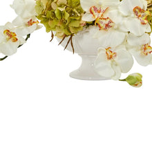Load image into Gallery viewer, Phaleanopsis and Hydrangea Artificial Arrangement in Pedestal Urn
