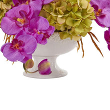 Load image into Gallery viewer, Phaleanopsis and Hydrangea Artificial Arrangement in Pedestal Urn
