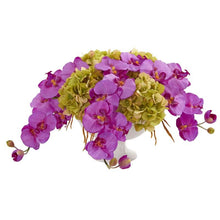Load image into Gallery viewer, Phaleanopsis and Hydrangea Artificial Arrangement in Pedestal Urn