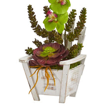 Load image into Gallery viewer, Phalaenopsis Orchid & Succulent Artificial Arrangement in Chair Planter
