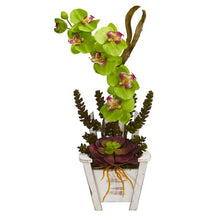 Load image into Gallery viewer, Phalaenopsis Orchid & Succulent Artificial Arrangement in Chair Planter