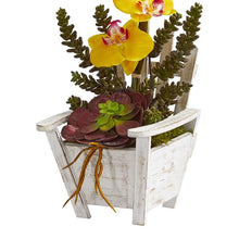 Load image into Gallery viewer, Phalaenopsis Orchid & Succulent Artificial Arrangement in Chair Planter