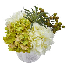 Load image into Gallery viewer, Hydrangea and Berries Artificial Arrangement in Marble Finished Vase