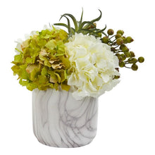 Load image into Gallery viewer, Hydrangea and Berries Artificial Arrangement in Marble Finished Vase