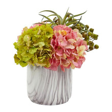 Load image into Gallery viewer, Hydrangea and Berries Artificial Arrangement in Marble Finished Vase