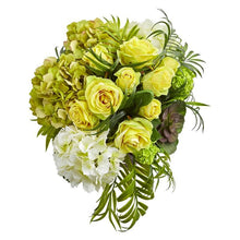 Load image into Gallery viewer, Roses and Hydrangea Artificial Arrangement in Metal Planter