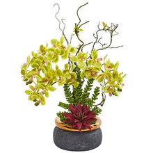 Load image into Gallery viewer, Phalaenopsis Orchid and Succulent Artificial Arrangement
