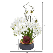 Load image into Gallery viewer, Phalaenopsis Orchid and Succulent Artificial Arrangement