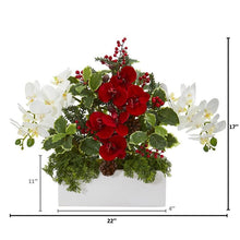 Load image into Gallery viewer, Phalaenopsis Orchid and Variegated Holly Artificial Arrangement