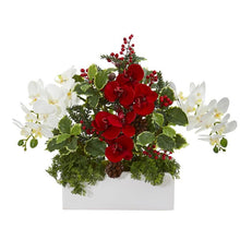 Load image into Gallery viewer, Phalaenopsis Orchid and Variegated Holly Artificial Arrangement