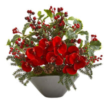 Load image into Gallery viewer, Phalaenopsis Orchid and Variegated Holly Berry Artificial Arrangement