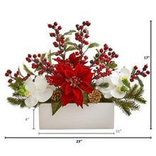 Load image into Gallery viewer, Phalaenopsis Orchid, Poinsettia and Holly Berry Artificial Arrangement