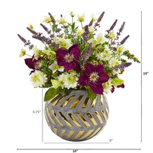 Load image into Gallery viewer, 14" Mixed Artificial Flower Arrangement in Stoneware Vase with Gold Trimming