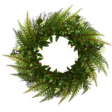 Load image into Gallery viewer, 23" Assorted Fern Wreath UV Resistant (Indoor/Outdoor)