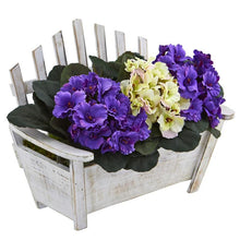 Load image into Gallery viewer, African Violet Artificial Plant in Wooden Bench Planter