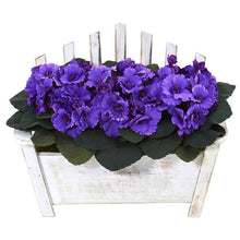 Load image into Gallery viewer, African Violet Artificial Plant in Wooden Bench Planter