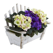 Load image into Gallery viewer, African Violet Artificial Plant in Wooden Bench Planter