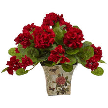 Load image into Gallery viewer, Geranium Flowering Silk Plant with Floral Planter (Set of 2)