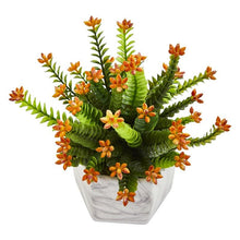 Load image into Gallery viewer, Flowering Sedum Artificial Plant in Marble Vase