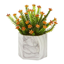 Load image into Gallery viewer, Flowering Sedum Artificial Plant in Marble Vase