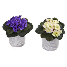 Load image into Gallery viewer, African Violet Artificial Plant in Marble Vase (Set of 2)