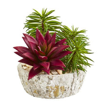Load image into Gallery viewer, Succulent Artificial Plant in Weathered Oak Planter (Set of 2)