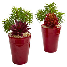 Load image into Gallery viewer, Mixed Succulents Artificial Plant in Burgundy Vase (Set of 2)