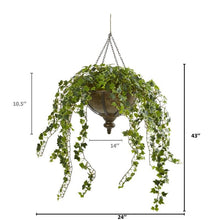 Load image into Gallery viewer, 43" Ivy Artificial Hanging Plant in Hanging Metal Bowl