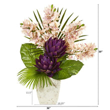 Load image into Gallery viewer, 39" Cymbidium Orchid, Musella, Fan Palm and Pothos Leaf Artificial Plant