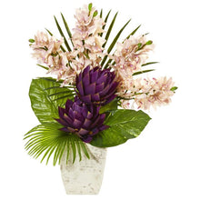 Load image into Gallery viewer, 39" Cymbidium Orchid, Musella, Fan Palm and Pothos Leaf Artificial Plant