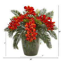 Load image into Gallery viewer, 16" Phalaenopsis Orchid and Cycas Artificial Plant in Decorative Planter