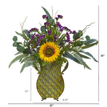 Load image into Gallery viewer, 25" Sunflower, Eucalyptus and Berries Artificial Plant in Metal Planter