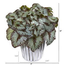 Load image into Gallery viewer, 10" Begonia Artificial Plant in White and Silver Trimmed Vase (Set of 2)