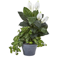 Load image into Gallery viewer, 39" Spathifyllum and Nepthytis Artificial Plant in Gray Planter