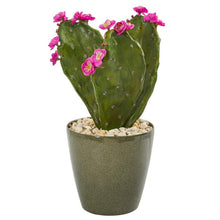 Load image into Gallery viewer, 19" Flowering Cactus Artificial Plant in Green Planter