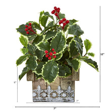 Load image into Gallery viewer, 12" Variegated Holly Leaf Artificial Plant in Hanging Floral Design House Planter (Real Touch)