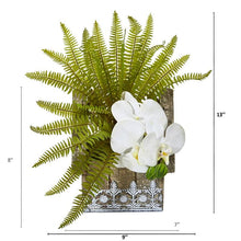 Load image into Gallery viewer, 13" Phalaenopsis Orchid and Fern Artificial Plant in Hanging Floral Design House Planter