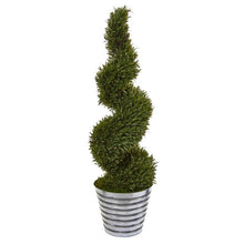 Load image into Gallery viewer, 53" Rosemary Spiral Topiary Artificial Tree in Decorative Tin Bucket (Indoor/Outdoor)