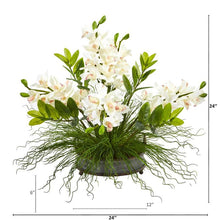 Load image into Gallery viewer, Cymbidium Orchid and Zamioculcas Artificial Arrangement